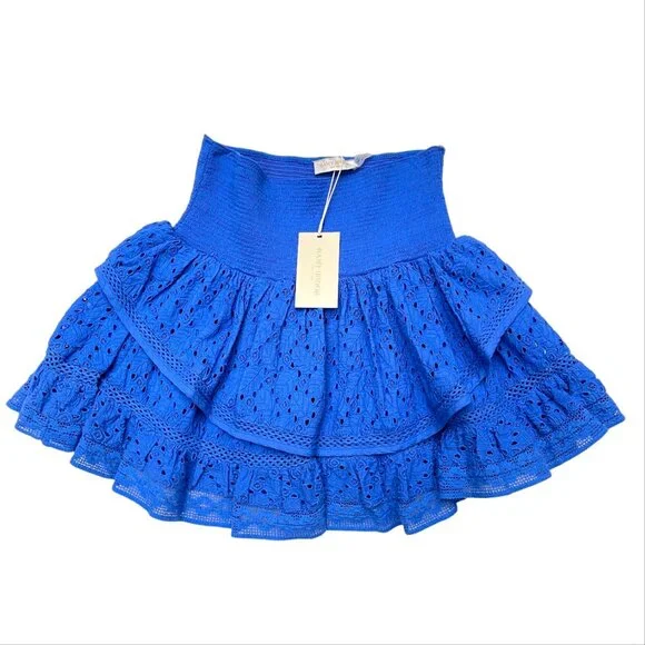 NWT $225 Ramy Brook Umbra smocked eyelet miniskirt XXS - Picture 4 of 10